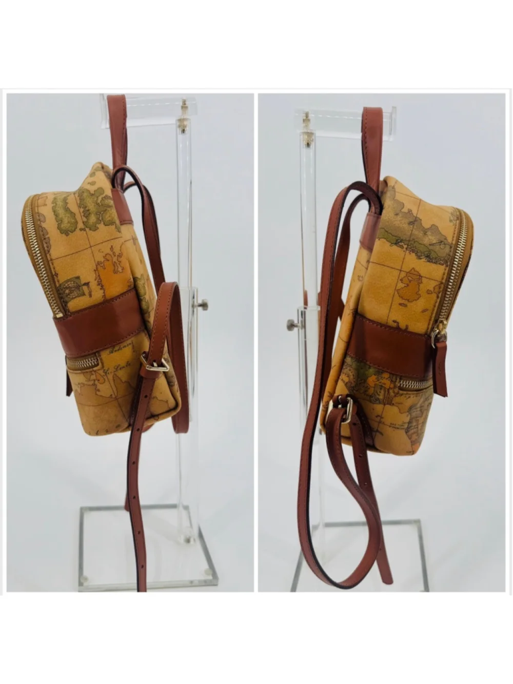Alviero Martini 1A Classe Geo Map Print Small Backpack Beige Brown